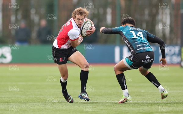 220123 - Dragons RFC v Emirates Lions, EPCR Challenge Cup - Andries Coetzee of Emirates Lions takes on Rio Dyer of Dragons