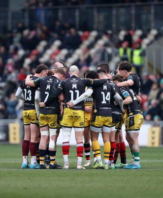 160225 - Dragons RFC v Glasgow Warriors - United Rugby Championship - Dragons team huddle 