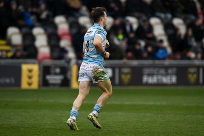 160225 - Dragons RFC v Glasgow Warriors - United Rugby Championship - George Horne of Glasgow Warriors celebrates scoring a try