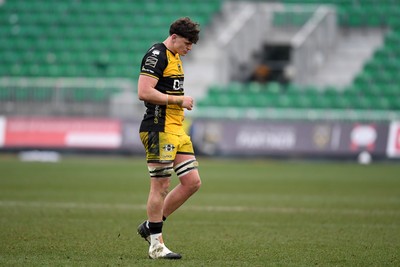 160225 - Dragons RFC v Glasgow Warriors - United Rugby Championship - Dejected Ryan Woodman of Dragons at full time