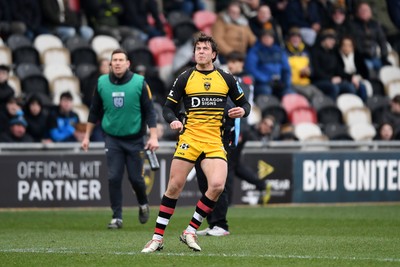 160225 - Dragons RFC v Glasgow Warriors - United Rugby Championship - Lloyd Evans of Dragons kicks the conversion