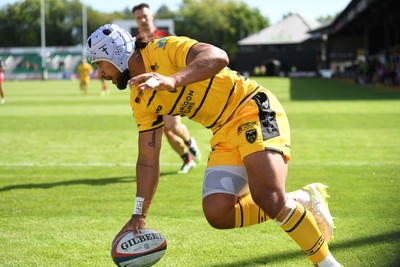 050926 - Dragons RFC v Hartpury, Preseason Friendly - Anzelo Tu’itavuki of Dragons scores the first try of the game