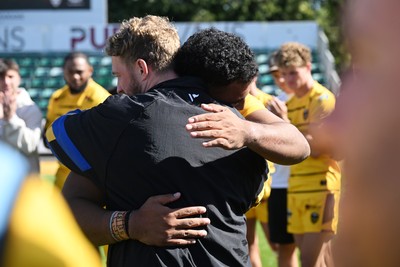 050926 - Dragons RFC v Hartpury, Preseason Friendly - Angus O’Brien of Dragons with Carwyn Tuipulotu of Dragons after he plays his last match for the club