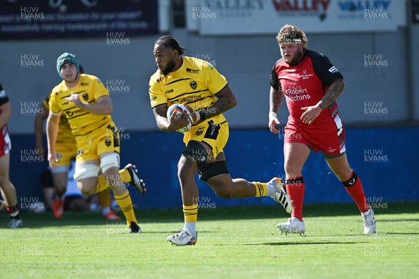 050926 - Dragons RFC v Hartpury, Preseason Friendly - Levi Douglas of Dragons runs in to score a try