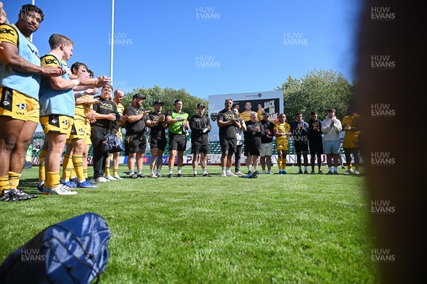 050926 - Dragons RFC v Hartpury, Preseason Friendly - Dragons huddle at full time