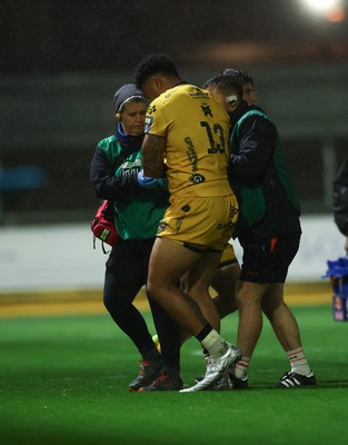 031025 - Dragons RFC v Hollywoodbets Sharks, United Rugby Championship - Fetuli Paea of Dragons leaves the pitch with an injury