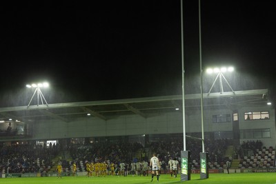 031025 - Dragons RFC v Hollywoodbets Sharks, United Rugby Championship - A general view of Rodney Parade during the match as the heavy rain comes in