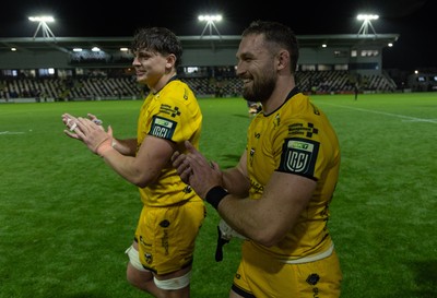031025 - Dragons RFC v Hollywoodbets Sharks, United Rugby Championship - Ryan Woodman of Dragons and Harri Keddie of Dragons applaud the fans at the end of the match