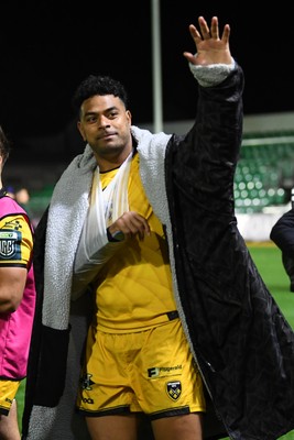 031025 - Dragons RFC v Hollywoodbets Sharks - United Rugby Championship - Fetuli Paea of Dragons applauding fans at full time