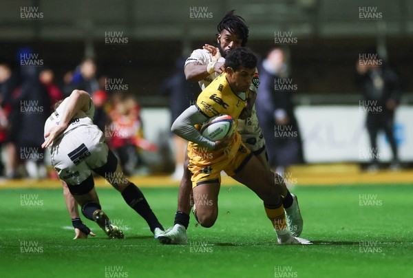 031025 - Dragons RFC v Hollywoodbets Sharks, United Rugby Championship - Rio Dyer of Dragons is tackled