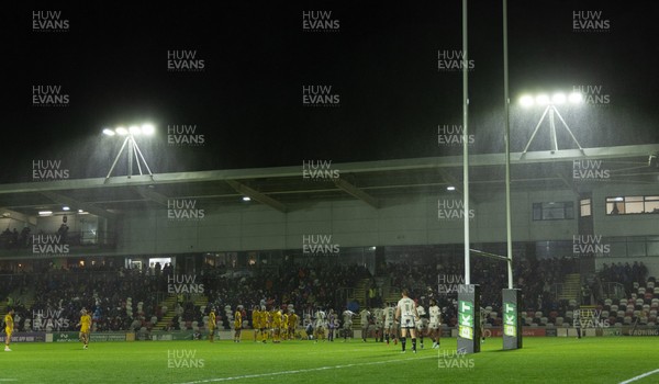 031025 - Dragons RFC v Hollywoodbets Sharks, United Rugby Championship - A general view of Rodney Parade during the match as the heavy rain comes in