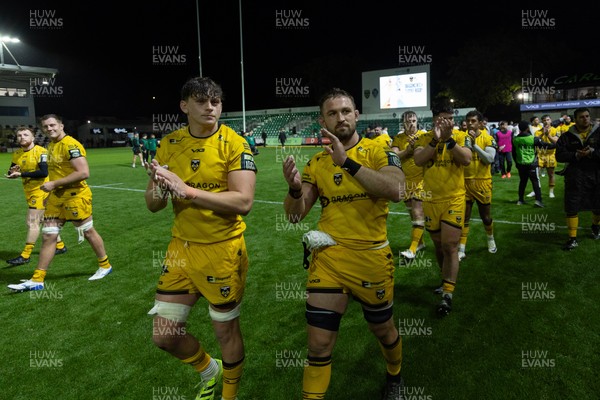 031025 - Dragons RFC v Hollywoodbets Sharks, United Rugby Championship - Ryan Woodman of Dragons and Harri Keddie of Dragons applaud the fans at the end of the match