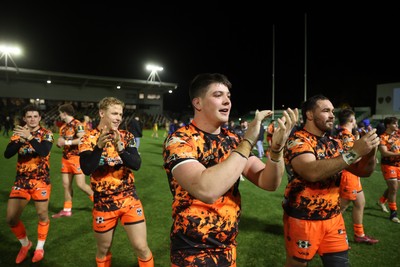 141225 - Dragons RFC v Lyon Olympique Universitaire - European Rugby Challenge Cup - Oli Burrows of Dragons celebrates at full time