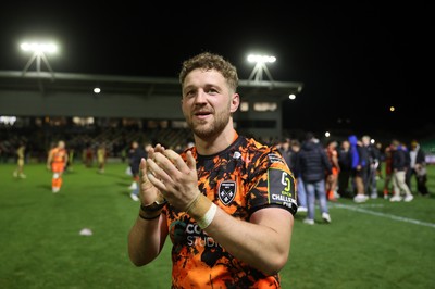 141225 - Dragons RFC v Lyon Olympique Universitaire - European Rugby Challenge Cup - Angus O�Brien of Dragons at full time