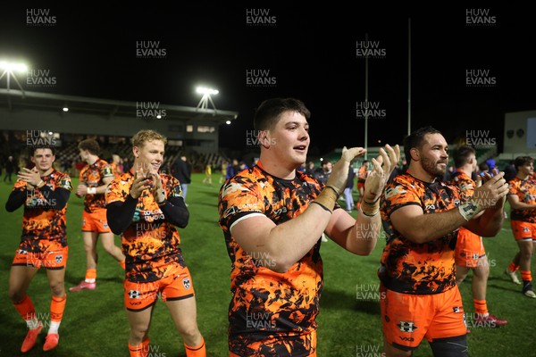 141225 - Dragons RFC v Lyon Olympique Universitaire - European Rugby Challenge Cup - Oli Burrows of Dragons celebrates at full time