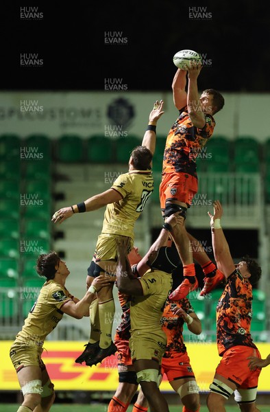 141225 - Dragons RFC v Lyon Olympique Universitaire, EPCR Challenge Cup - Shane Lewis-Hughes of Dragons wins line out