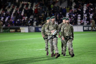 091026 - Dragons RFC v Ospreys - United Rugby Championship - Royal marines deliver the match ball