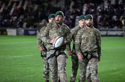 091026 - Dragons RFC v Ospreys - United Rugby Championship - Royal marines deliver the match ball