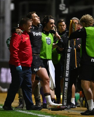 091026 - Dragons RFC v Ospreys - United Rugby Championship - Kieran Hardy of Ospreys is taken off the field injured