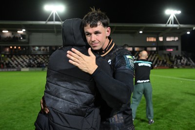 091026 - Dragons RFC v Ospreys - United Rugby Championship - Tom Rogers of Ospreys celebrates the win at full time