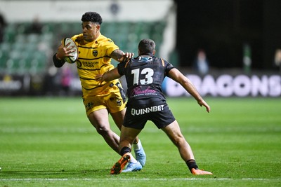 091026 - Dragons RFC v Ospreys - United Rugby Championship - Fetuli Paea of Dragons is challenged by Evardi Boshoff of Ospreys