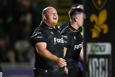 091026 - Dragons RFC v Ospreys - United Rugby Championship - Rhys Henry of Ospreys celebrates the win at full time
