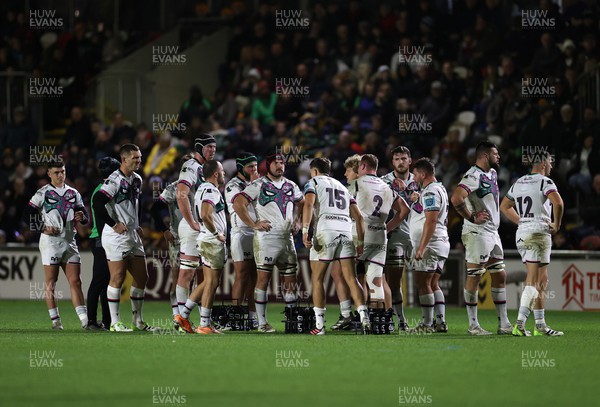 181123 - Dragons RFC v Ospreys - United Rugby Championship - Ospreys team look on during the game