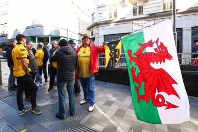 251025 - Dragons RFC v Ospreys - United Rugby Championship - Supporters of Dragons and Ospreys join together on a protest march through Newport centre before the game