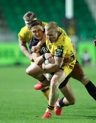 251025 - Newport RFC v Ospreys, United Rugby Championship - Tinus de Beer of Dragons is held