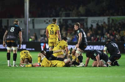 251025 - Newport RFC v Ospreys, United Rugby Championship - Players from both teams at the end of the match