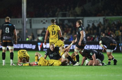 251025 - Newport RFC v Ospreys, United Rugby Championship - Players from both teams at the end of the match
