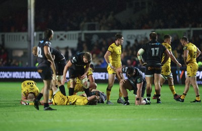 251025 - Newport RFC v Ospreys, United Rugby Championship - Players from both teams at the end of the match