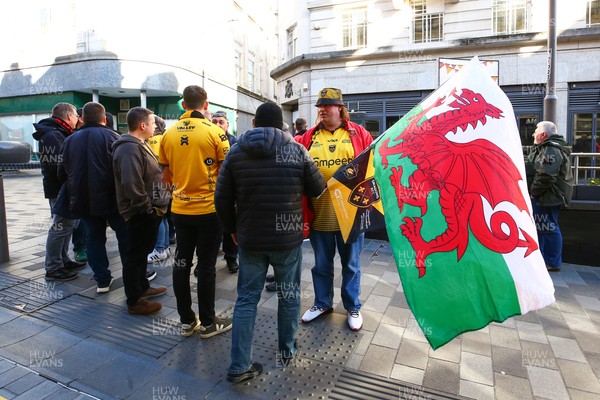 251025 - Dragons RFC v Ospreys - United Rugby Championship - Supporters of Dragons and Ospreys join together on a protest march through Newport centre before the game