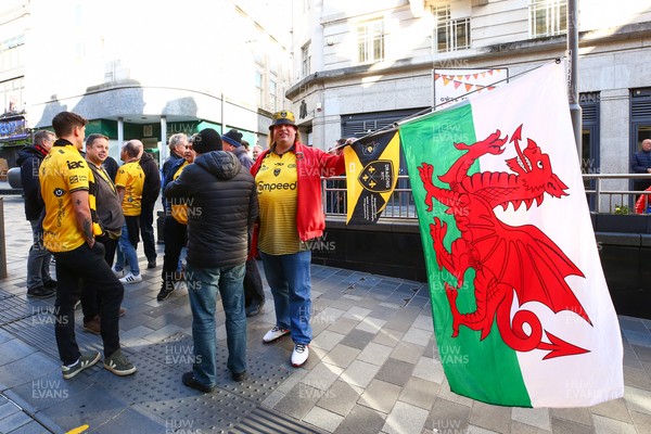 251025 - Dragons RFC v Ospreys - United Rugby Championship - Supporters of Dragons and Ospreys join together on a protest march through Newport centre before the game