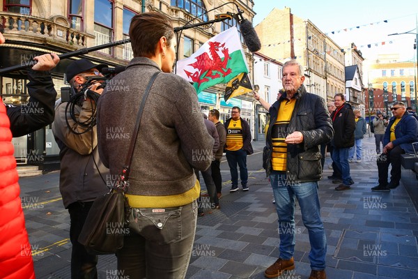 251025 - Dragons RFC v Ospreys - United Rugby Championship - Supporters of Dragons and Ospreys join together on a protest march through Newport centre before the game