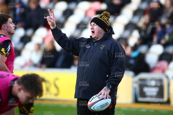 251025 - Dragons RFC v Ospreys - United Rugby Championship - Senior coach of Dragons Dale Macleod leads the side in the absence of Filo Tiatia