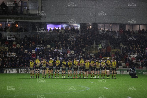 010124 - Dragons RFC v Scarlets - United Rugby Championship - Minutes silence for the Dragons before the game