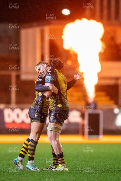 010124 - Dragons RFC v Scarlets - United Rugby Championship - Aaron Wainwright of Dragons celebrates their win