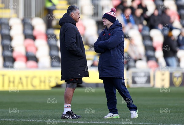 010126 - Dragons RFC v Scarlets - United Rugby Championship - Dragons Head Coach Filo Tiatia and Scarlets Head Coach Dwayne Peel 