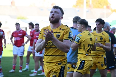 031026 - Dragons RFC v Scarlets - United Rugby Championship - Aneurin Owen of Dragons at full time