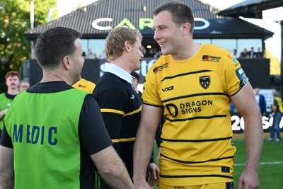 031026 - Dragons RFC v Scarlets - United Rugby Championship - Ben Carter of Dragons at full time