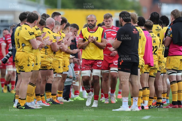130925 - Dragons RFC v Scarlets - Preseason Friendly - Josh Macleod of Scarlets leads his team through the Dragons tunnel at the final whistle  