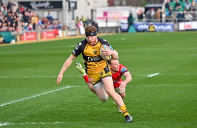 220325 - Dragons RFC v Ulster - United Rugby Championship - Aneurin Owen of Dragons RFC scores the first try of the game