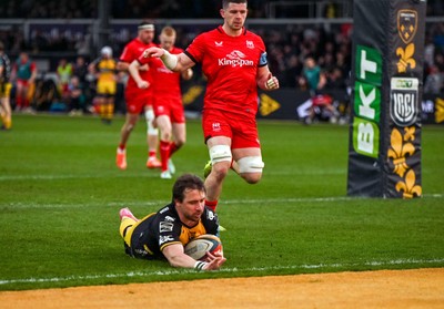 220325 - Dragons RFC v Ulster - United Rugby Championship - Rhodri Willams of Dragons RFC scores their third try of the game