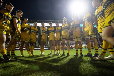 220325 - Dragons RFC v Ulster - United Rugby Championship - Dragons team huddle at full time