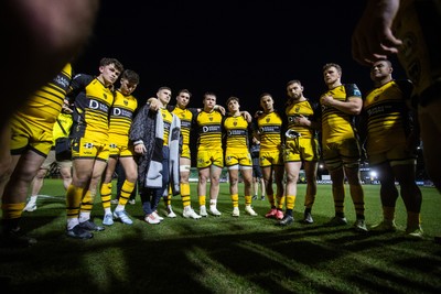 220325 - Dragons RFC v Ulster - United Rugby Championship - Dragons team huddle at full time