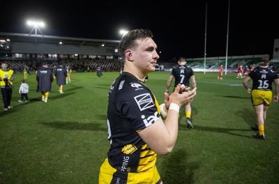 220325 - Dragons RFC v Ulster - United Rugby Championship - Taine Basham of Dragons thanks fans at full time