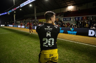 220325 - Dragons RFC v Ulster - United Rugby Championship - Taine Basham of Dragons thanks fans at full time