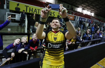 220325 - Dragons RFC v Ulster - United Rugby Championship - Elliot Dee of Dragons with fans at full time