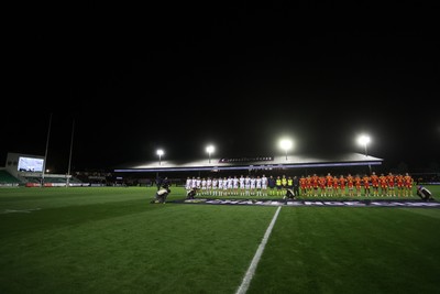 161026 - Dragons RFC v USA Perpignan - European Rugby Challenge Cup - A minutes silence is held for Hyron Andrews